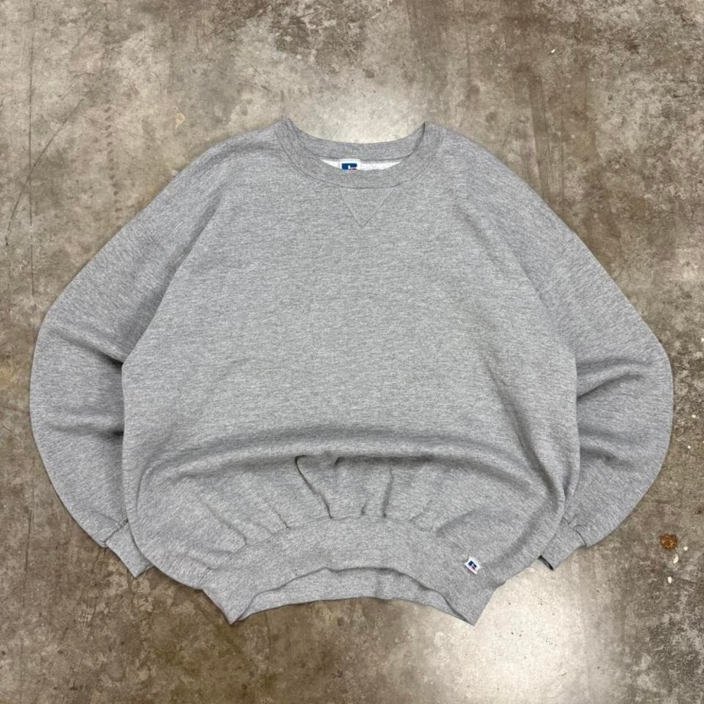Vintage 90s Made In USA Russell Gray Blank Essential Crewneck Size XXL